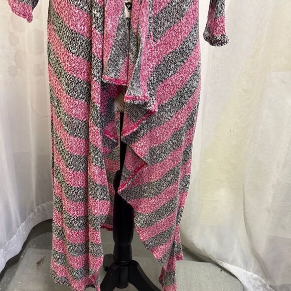 Pink and Gray Striped Open Cardigan - Picture 2 of 3